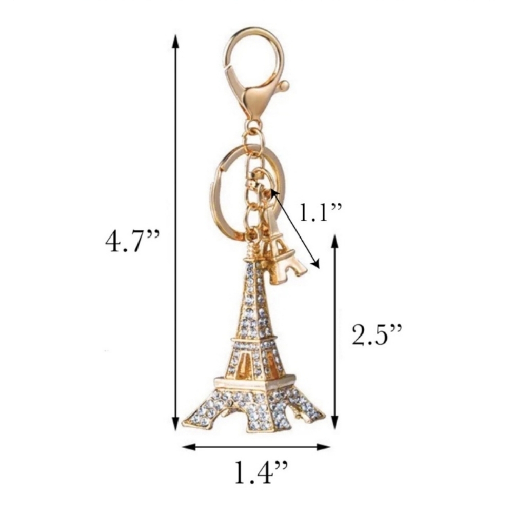 💗bundle 💗RHINESTONE DOUBLE EFFLE TOWER PURSE CHARM OR KEYRING GOLD HARDWARE - Picture 9 of 9